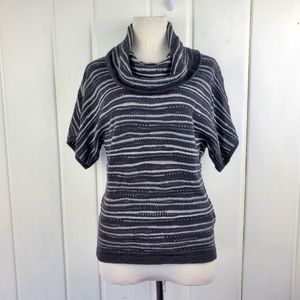 Calvin Klein Jeans Women's Small Black Silver Stripe Knit Cowl Neck Sweater